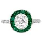 Old Cushion-Cut Diamond  French Emerald Halo Platinum Engagement Ring