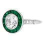 Old Cushion-Cut Diamond  French Emerald Halo Platinum Engagement Ring