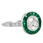Old Cushion-Cut Diamond  French Emerald Halo Platinum Engagement Ring
