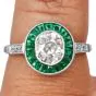 Old Cushion-Cut Diamond  French Emerald Halo Platinum Engagement Ring