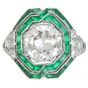  Old European Diamond 3.91carats Emerald Platinum Cocktail Ring 