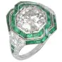 Deco European Diamond 3.91carats Emerald Platinum Cocktail Ring  |Dover Jewelry|