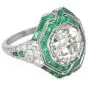 Deco European Diamond 3.91carats Emerald Platinum Cocktail Ring  |Dover Jewelry|