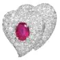 GIA N0-Heat 11.20cts Ruby Diamond Heart Cluster Dome Platinum Clip-on Earrings 