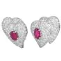 GIA N0-Heat 11.20cts Ruby Diamond Heart Cluster Dome Platinum Clip-on Earrings 