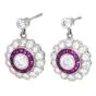 Estate Art Deco Diamond & Ruby Flower Halo Dangle Earrings in Platinum