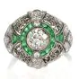 Vintage Emerald Diamond Platinum Dome Cocktail Ring