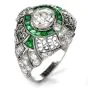 Vintage Emerald Diamond Platinum Dome Cocktail Ring