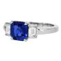 GIA 2.41cts Asscher-Cut Ceylon Sapphire Diamond Platinum Three Stone Ring 