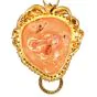 Vintage Italian Carved Coral Lion Head Diamond Gold Pendant Dover Jewelry 