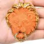 Vintage Italian Carved Coral Lion Head Diamond Gold Pendant Dover Jewelry 