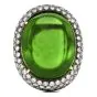 GIA Certified Cabochon Peridot Diamond 18K Gold Halo Large Cocktail Ring