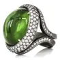 GIA Certified Cabochon Peridot Diamond 18K Gold Halo Large Cocktail Ring