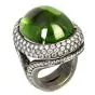 GIA Certified Cabochon Peridot Diamond 18K Gold Halo Large Cocktail Ring