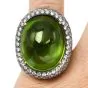 GIA Certified Cabochon Peridot Diamond 18K Gold Halo Large Cocktail Ring