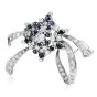 Vintage Diamond Blue Sapphire 18K White Gold Cluster Flower Ribbon Brooch Pin