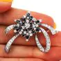 Vintage Diamond Blue Sapphire 18K White Gold Cluster Flower Ribbon Brooch Pin