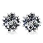 Vintage Diamond Blue Sapphire Platinum Flower Cluster Clip-on Earrings 