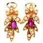 Vintage Italian Diamond Ruby 18K Yellow Gold Dangle Leaf Floral Clip-On Earrings