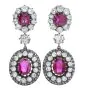 Antique Edwardian Natural Burma Ruby Diamond Gold Silver Flower Earrings 