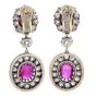 Antique Edwardian Natural Burma Ruby Diamond Gold Silver Flower Earrings 