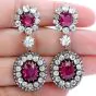 Antique Edwardian Natural Burma Ruby Diamond Gold Silver Flower Earrings 