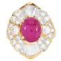Estate Cabochon Ruby 6.52cts Diamond 18K Gold Cocktail Ring-Dover Jewelry