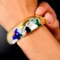 Estate Diamond 14K Gold Inlay Garden Wide Dome Cuff Bangle Bracelet|DoverJewery|