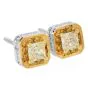 Estate 0.75cts Fancy Yellow Diamond 18K Cushion Earring Studs|Dover Jewelry|