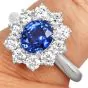 GIA Sri Lanka Sapphire 3.18cts Diamond 18K Gold Halo Engagement Ring |Dover Jewelry|