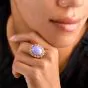 Estate GIA 19.14ct Type A Lavender Jade Diamond 14K Gold Cocktail Dome Ring
