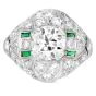 Vintage Old European Diamond 2.66 Carat Emerald Platinum Filigree Ring-Dover Jewelry