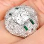 Vintage Old European Diamond 2.66 Carat Emerald Platinum Filigree Ring-Dover Jewelry