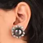 Estate South Sea Pearl 6.00cts Floral Diamond Gold Earrings-Dover Jewelry