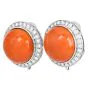 Vintage Redish Orange Coral diamond 18K Gold Clip Earrings |Dover Jewelry|
