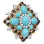 Vintage 1960s Turquoise, Diamond & Sapphire 18K Yellow Gold Brooch Pin 