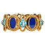 Vintage La Triomphe Lapis, Persian Turquoise & Diamond 18k Yellow Gold Wide Bracelet 