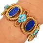 Vintage La Triomphe Lapis, Persian Turquoise & Diamond 18k Yellow Gold Wide Bracelet 