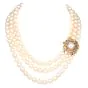 David Webb Diamond Pearl 18K Yellow Gold Flower Clasp Triple Strand Necklace