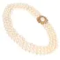 David Webb Diamond Pearl 18K Yellow Gold Flower Clasp Triple Strand Necklace