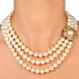 David Webb Diamond Pearl 18K Yellow Gold Flower Clasp Triple Strand Necklace