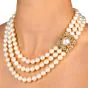 David Webb Diamond Pearl 18K Yellow Gold Flower Clasp Triple Strand Necklace