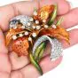 Vintage Italian Enamel  6.25cts Diamond 18K Gold Lily Brooch