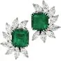Diamond Emerald Platinum Half Halo Clip-On Flower Earrings