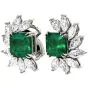 Estate Diamond Emerald Platinum Half Halo Clip-On Flower Earrings