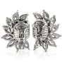 Estate Diamond Emerald Platinum Half Halo Clip-On Flower Earrings