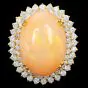 Large Opal 34.70carts Diamond 14K Gold Cabochon Halo Cocktail Ring|Dover Jewelry|
