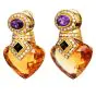 Estate Citrine Multi Gem Heart 18K Gold Statement Drop Earrings|Dover Jewelry|