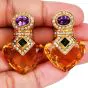 Estate Citrine Multi Gem Heart 18K Gold Statement Drop Earrings|Dover Jewelry|
