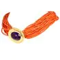 1970s Multi Strand Red Natural Coral Necklace with Jumbi Amytyst Clasp